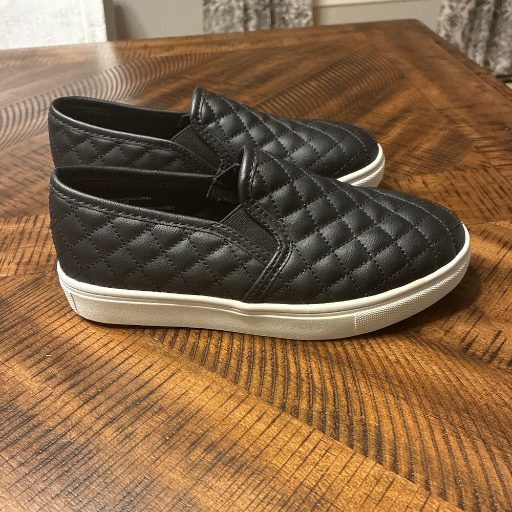 Girls black slip on shoes